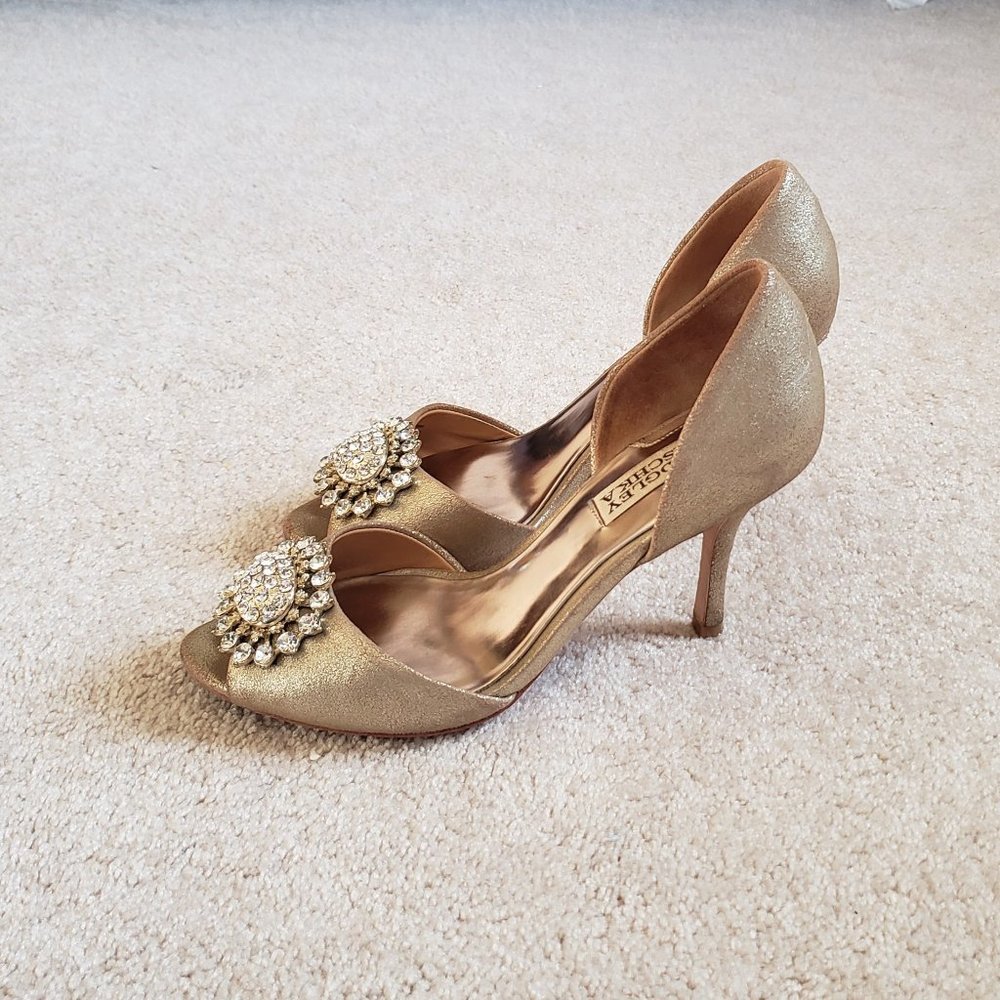 Badgley Mischka gold & rhinestone pumps ~ sz 6.5